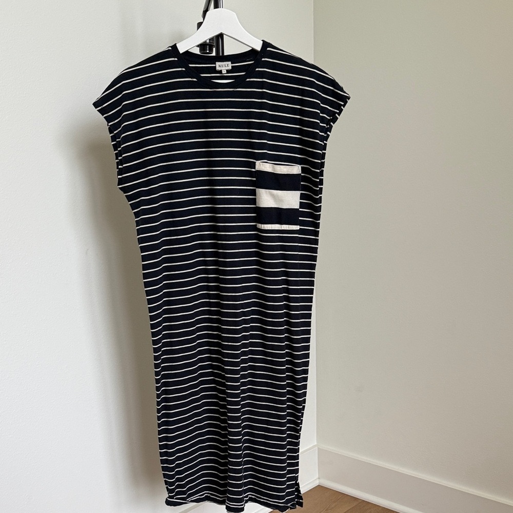 KULE Navy and White Striped Dress with pocket